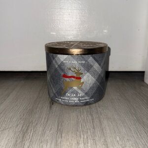 Bath & Body Works Winter Candy Apple Gray Plaid Candle with Reindeer Design